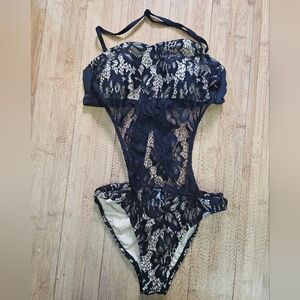 Venus Black & Nude Lace Swimsuit